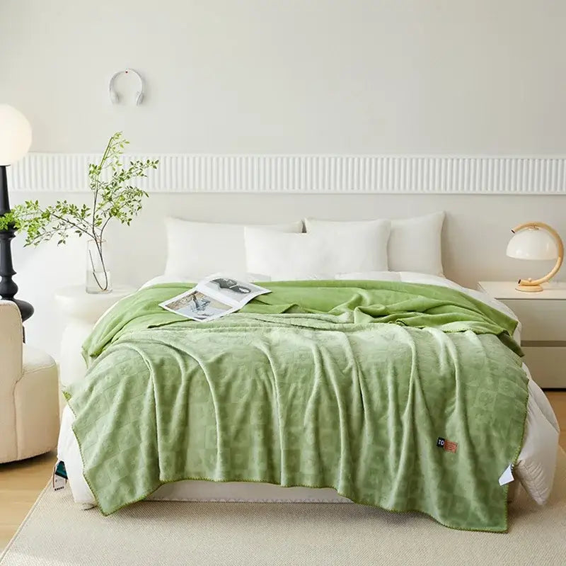 Mint green jacquard milk velvet blanket bedroom travel shawl
