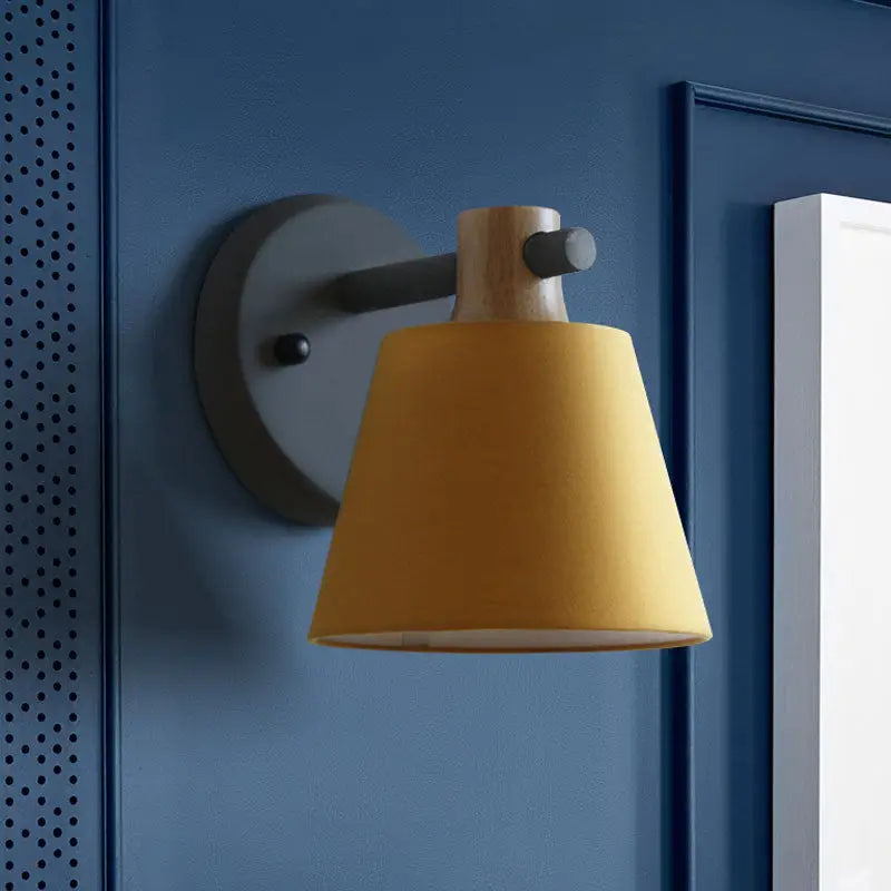 Mint green nordic bucket wall lamp for bedroom with wood accent