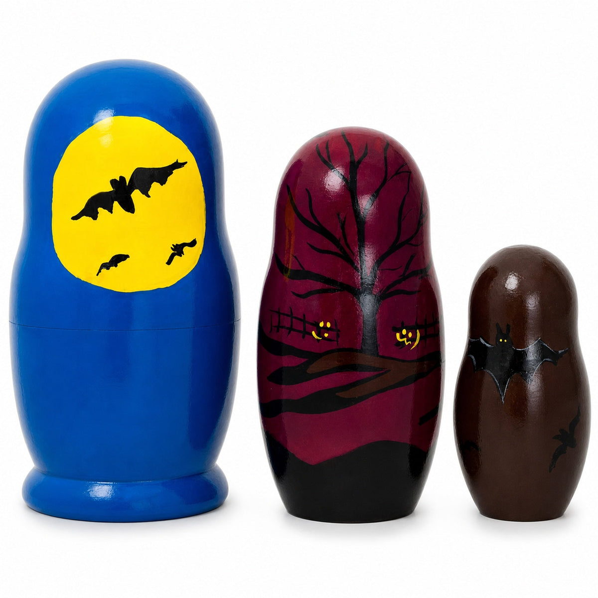 Set of 3 Halloween Witch and Pumpkins Wooden Nesting Dolls 4.25 Inches