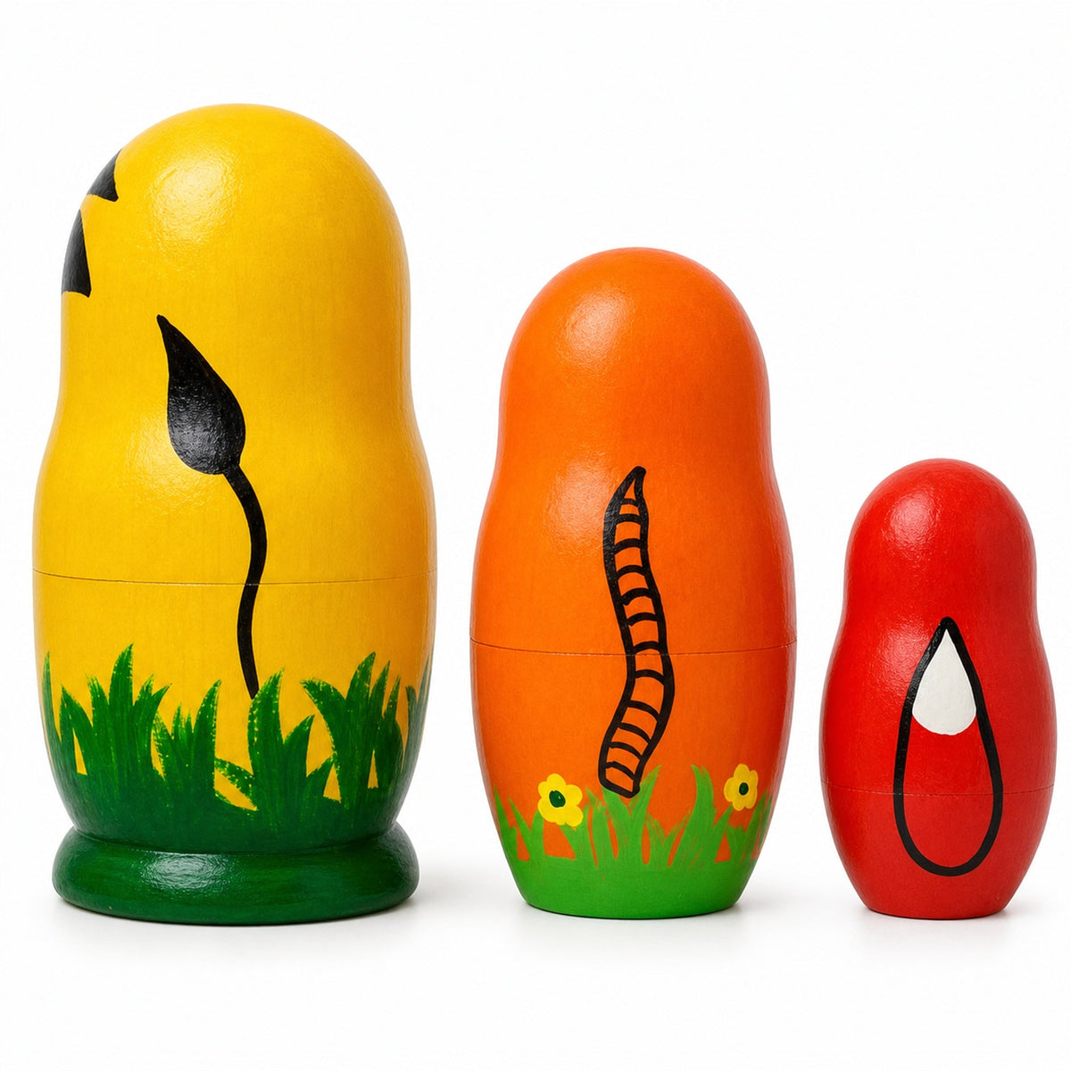 Set of 3 Lion, Tiger, and Fox Wooden Nesting Dolls 4.25 Inches