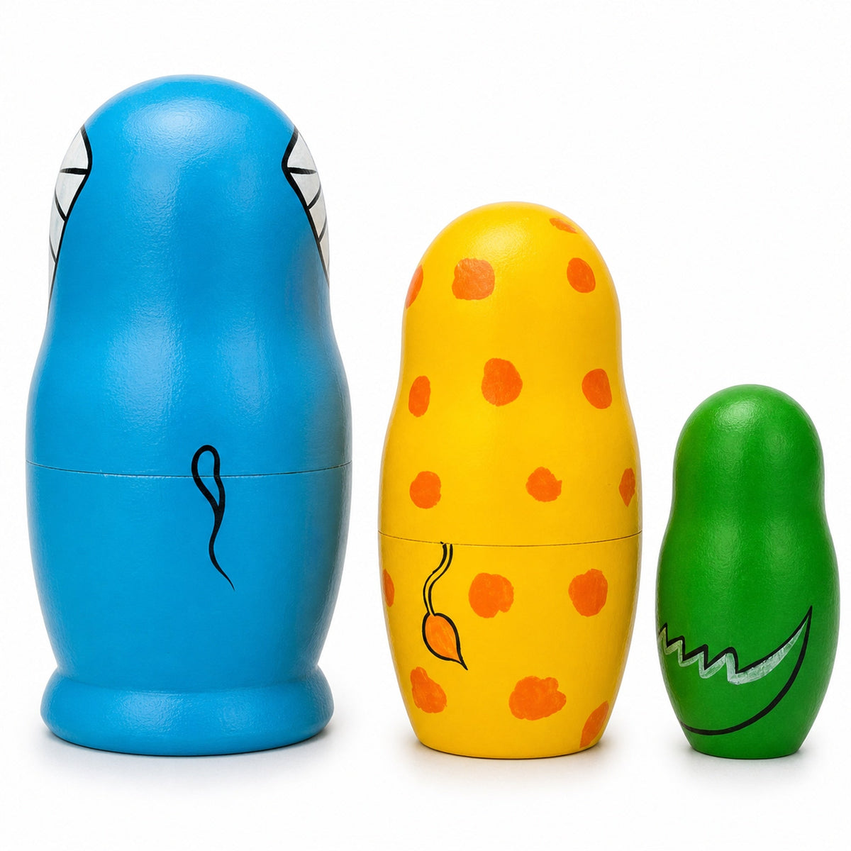 Set of 3 Elephant, Giraffe, and Alligator Wooden Nesting Dolls 4.25 Inches