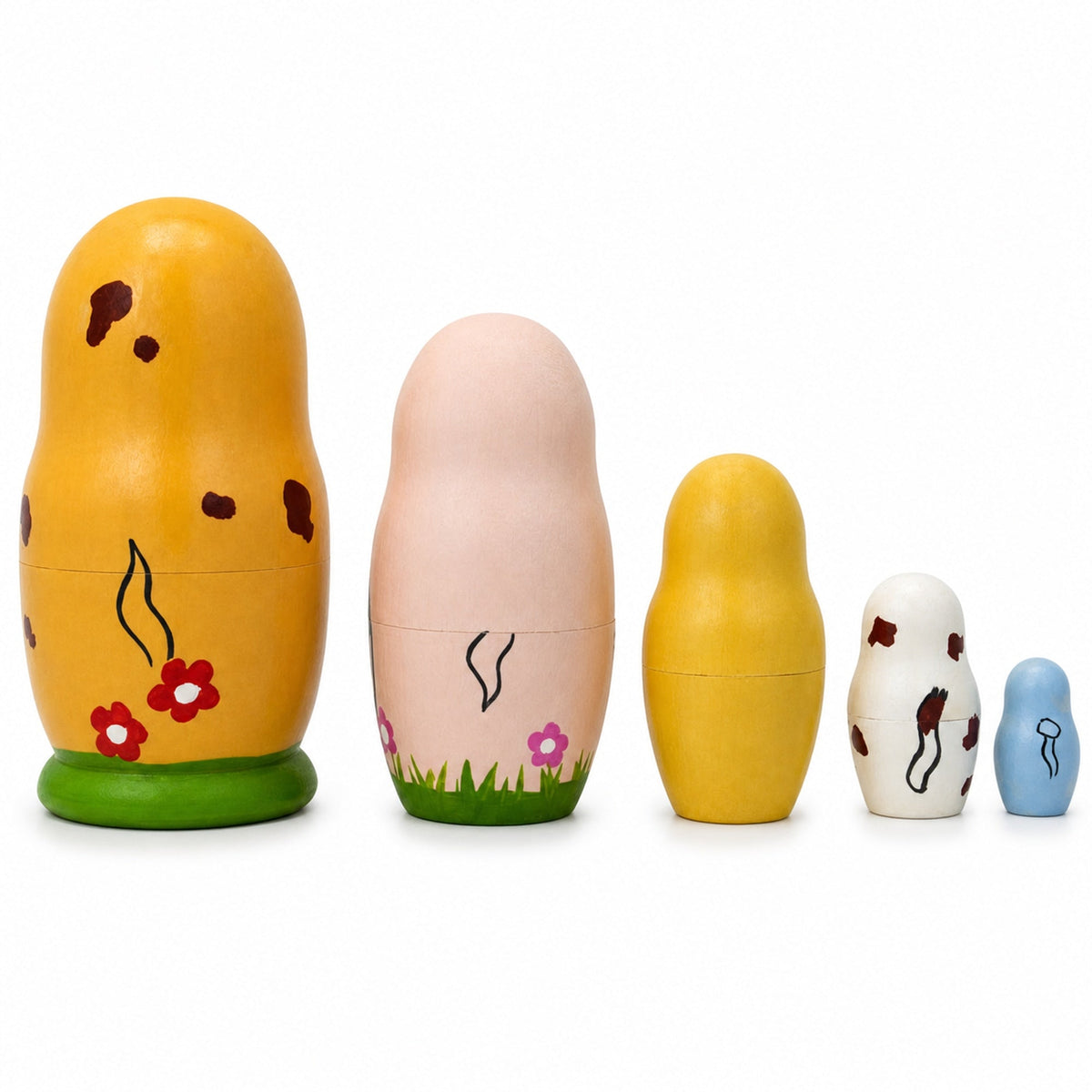 Set of 5 Dogs and Puppies Wooden Nesting Dolls 4.25 Inches