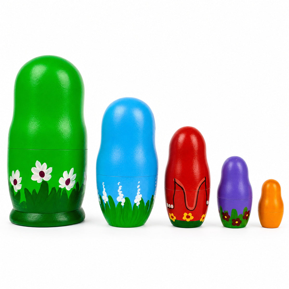 Set of 5 Dinosaurs Wooden Nesting Dolls 6 Inches