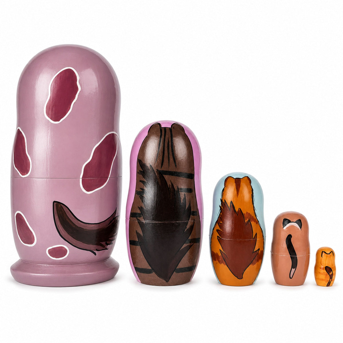 Sad Cat & Friends Wooden Nesting Dolls 5.75 Inches