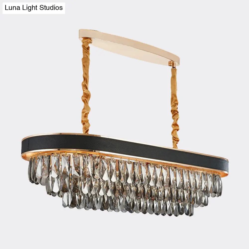 DecorBites™ Modern 10-Light Beveled Crystal Island Pendant in Black & Gold for Dining Room