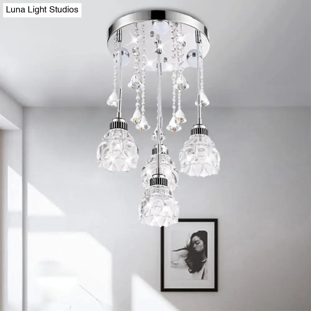 DecorBites™ Modern 4-Head Crystal Shade Flower Ceiling Light Fixture - Chrome Finish Multi-Pendant