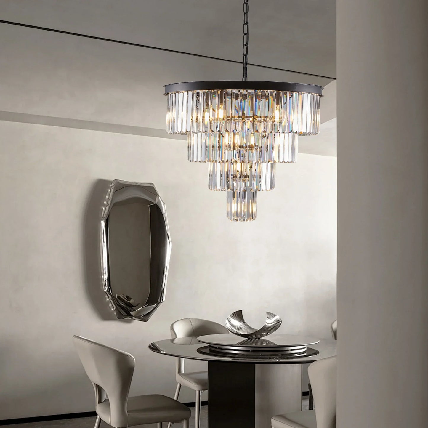 DecorBites™ Modern 4-Tier Black Crystal Chandelier