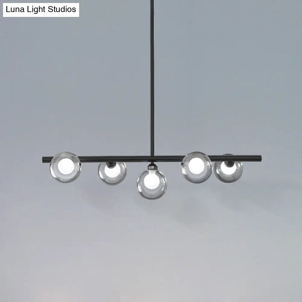 DecorBites™ Modern 5-Head Black Island LED Pendant Light with Clear Glass Shade