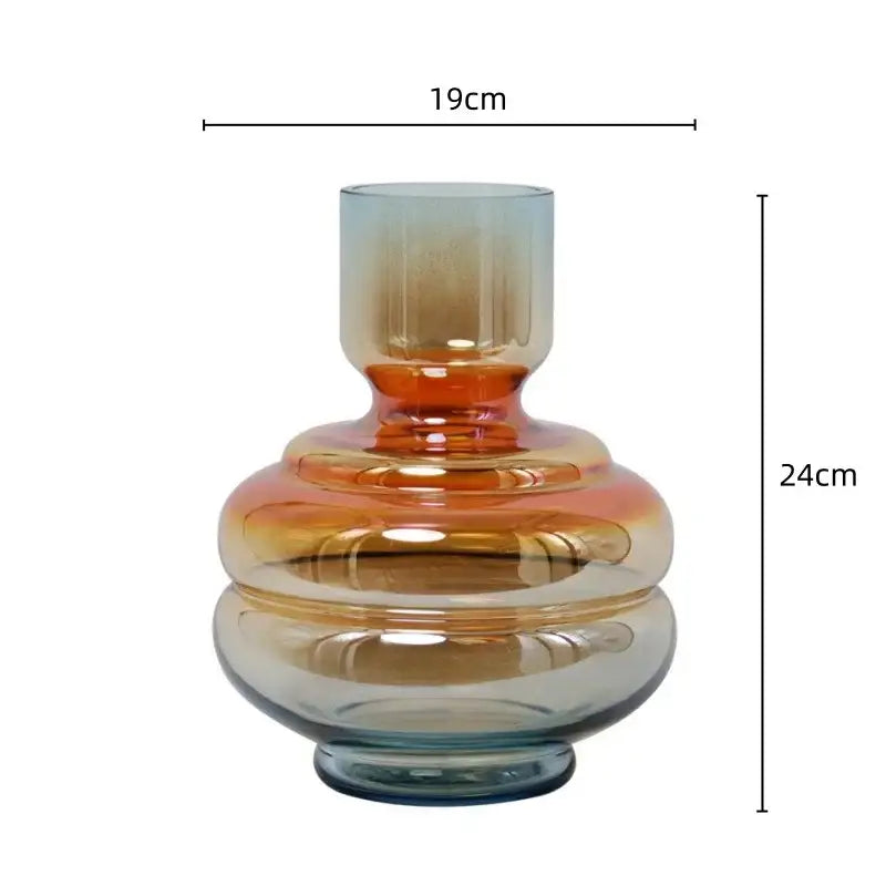 Modern amber & blue gradient glass vase living room decor