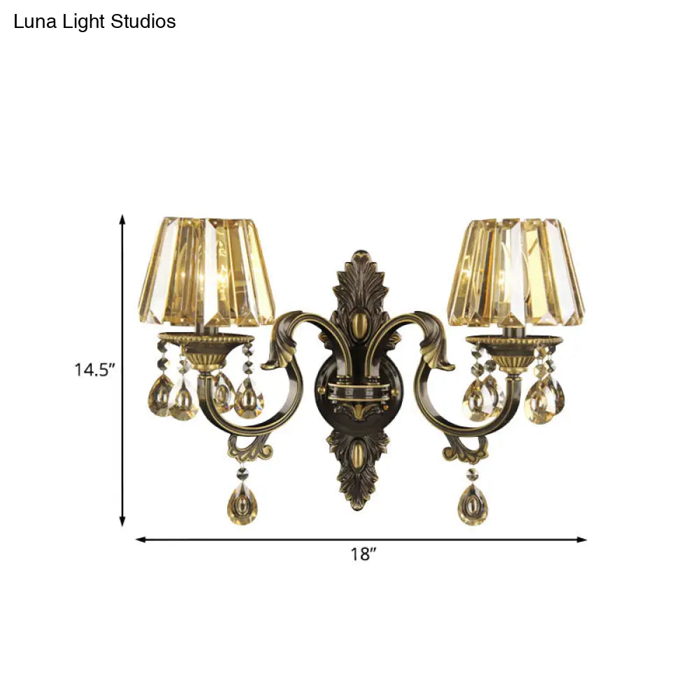 DecorBites™ Modern Amber Crystal Teardrop Sconce Light Wall Mounted Lighting - Set of 2 Bulbs for Living Room
