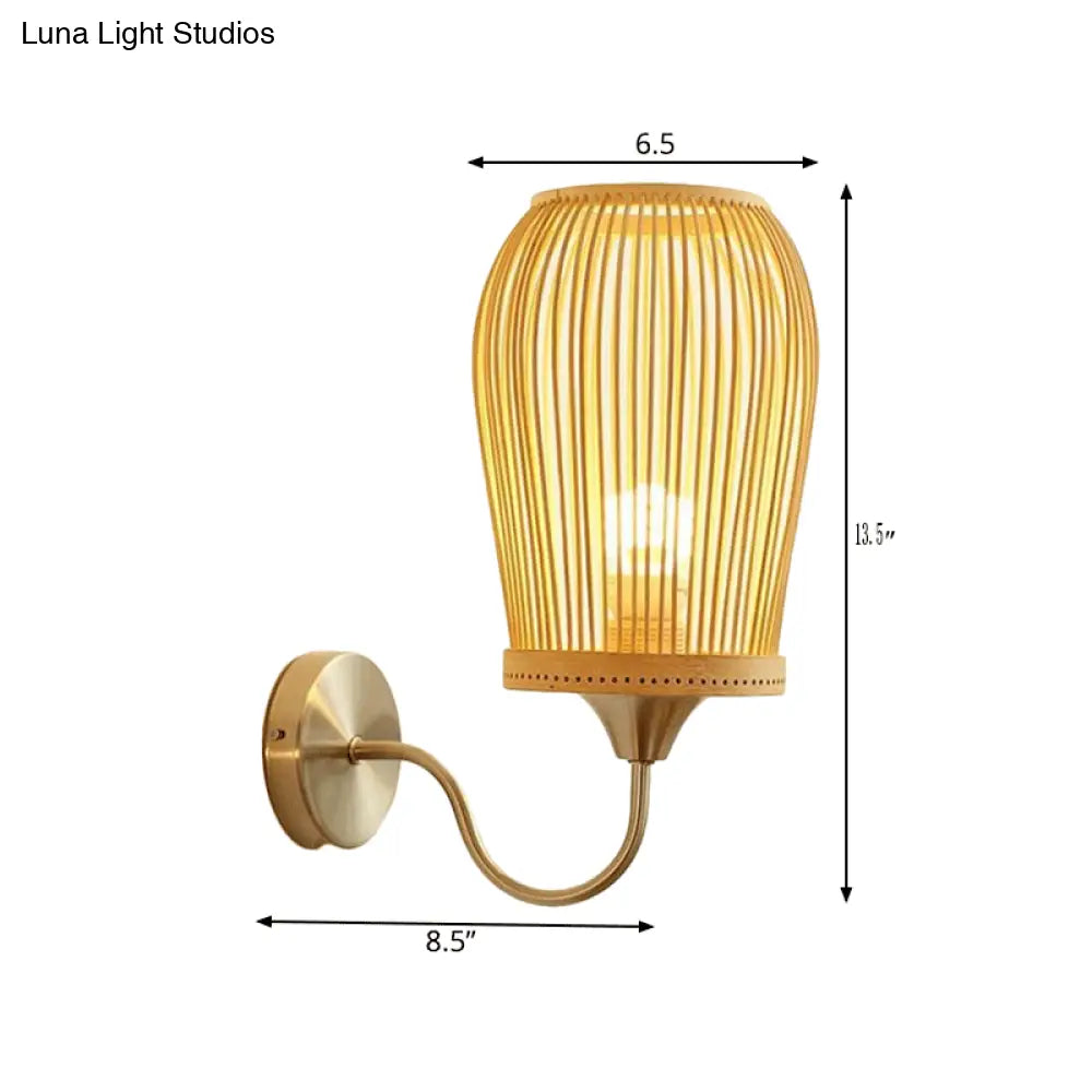 DecorBites™ Modern Bamboo Hand-Woven Wall Sconce with Metal Gooseneck Arm - Beige 1-Light Wall Mount Lamp