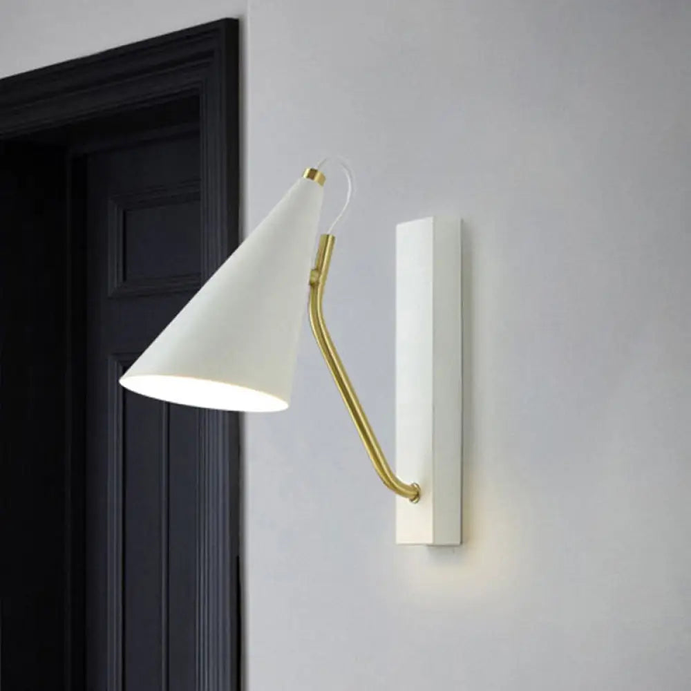 DecorBites™ Modern Bedroom Wall Sconce with Cone Shade and Iron Base - Simple 1-Light Black/White Lamp