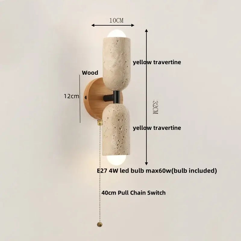 Modern beige stone and wood wall light fixture bedroom sconce