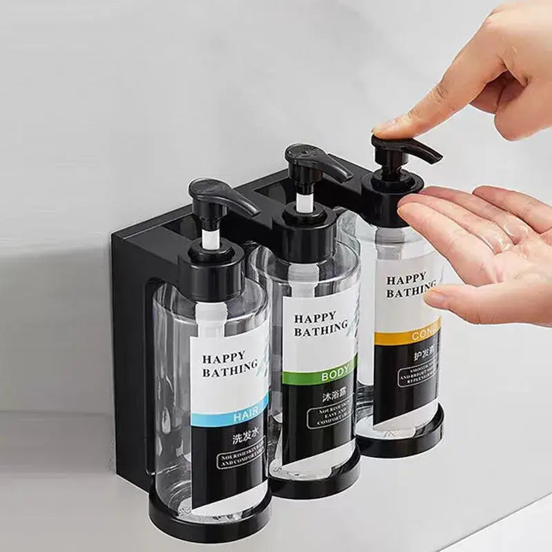 Modern black amber soap dispenser set – bathroom wall storage