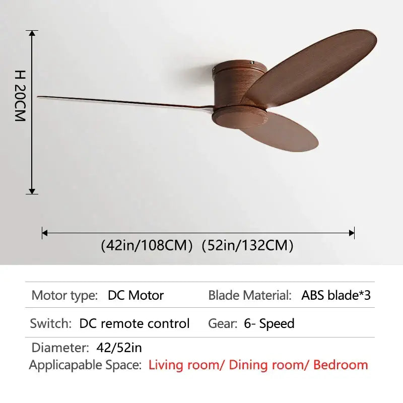 Modern black and brown ceiling fan with remote control living room