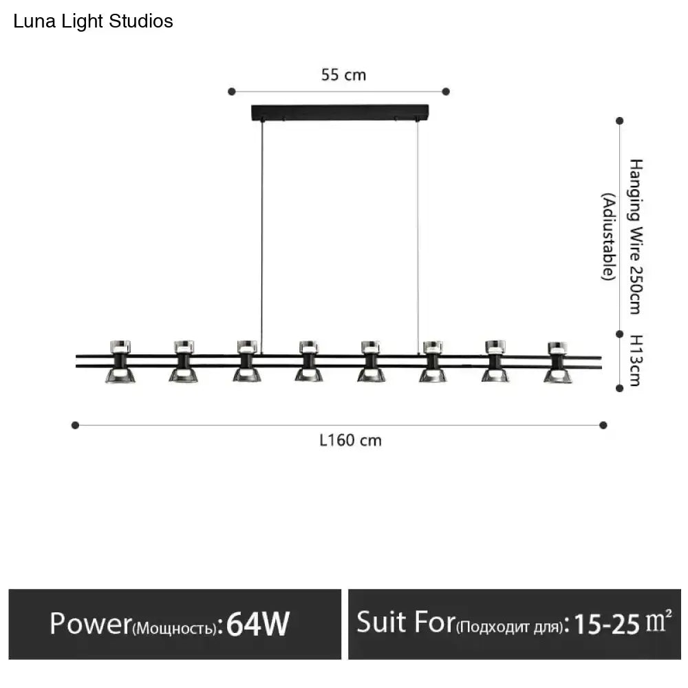 Modern black and chrome linear led strip lamp kitchen island light