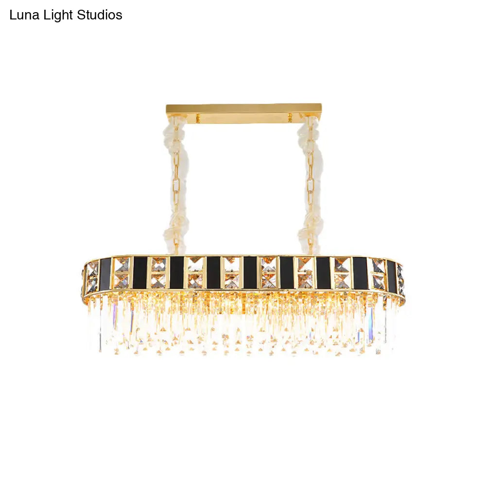 DecorBites™ Modern Black and Gold K9 Crystal Oval Island Light - 12 Heads Pendant for Dining Room Ceiling
