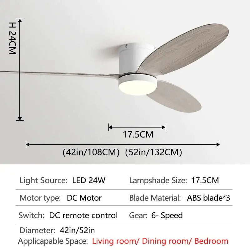 Modern black and wood dc ceiling fan with remote control bedroom