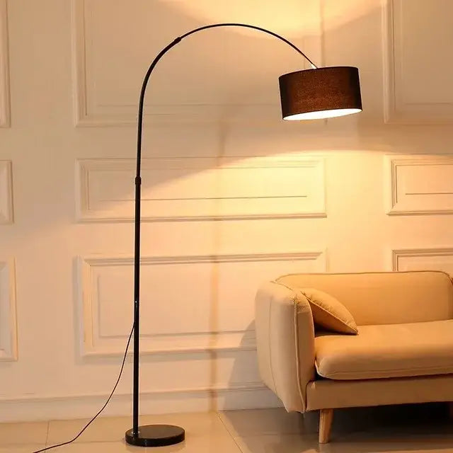 Modern black arched led floor lamp – living room fabric shade