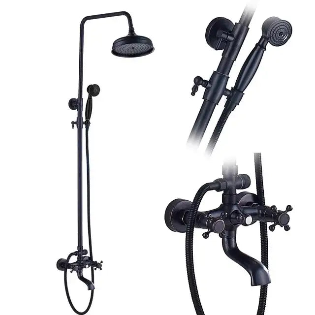 Modern black brass shower mixer faucet set with handshower bathroom