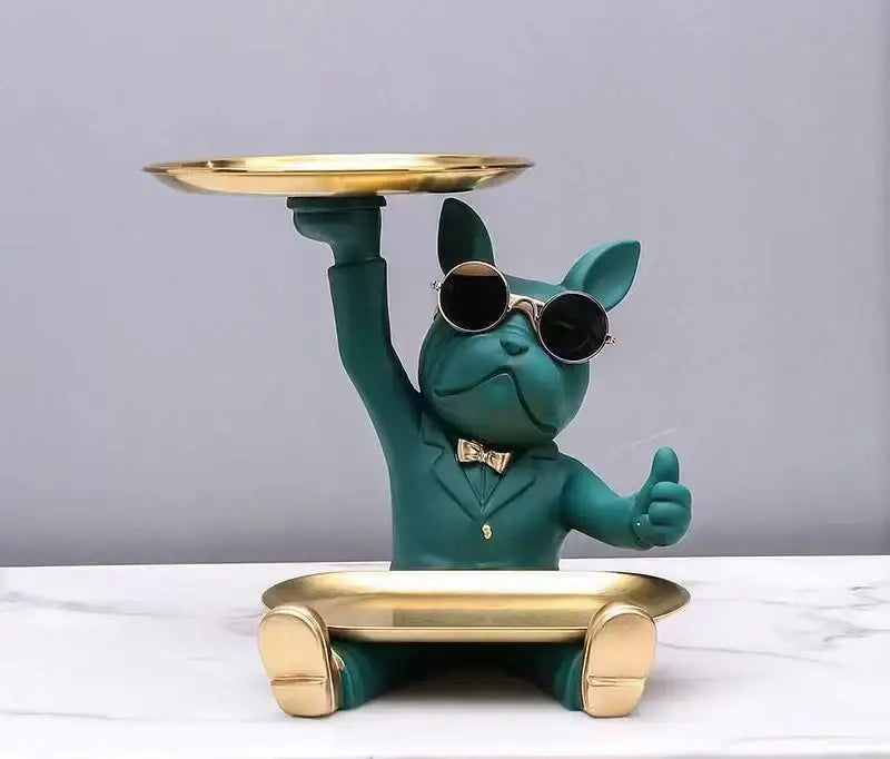 Modern black bulldog tray statue living room storage decor