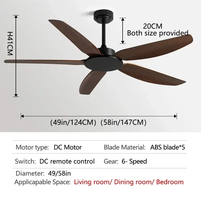 Modern black ceiling fan with remote control for commercial living room
