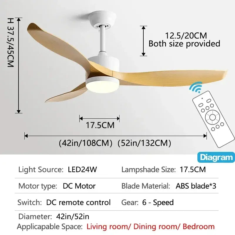 Modern black ceiling fan with remote control for living room