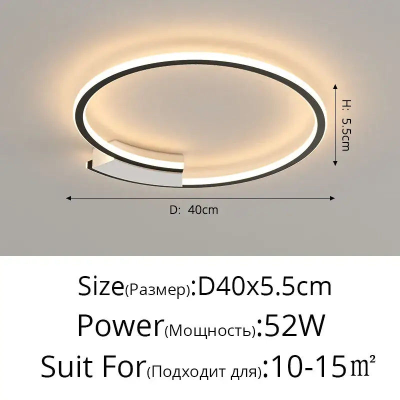 Modern black circular led indoor ceiling lamp for living room