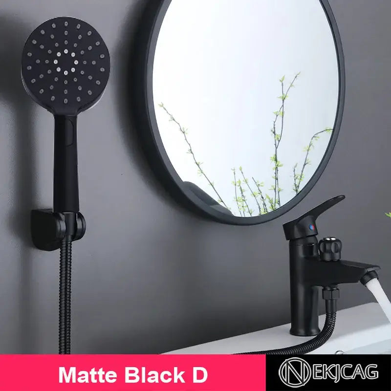 Modern black copper basin faucet with shower head bathroom mixer