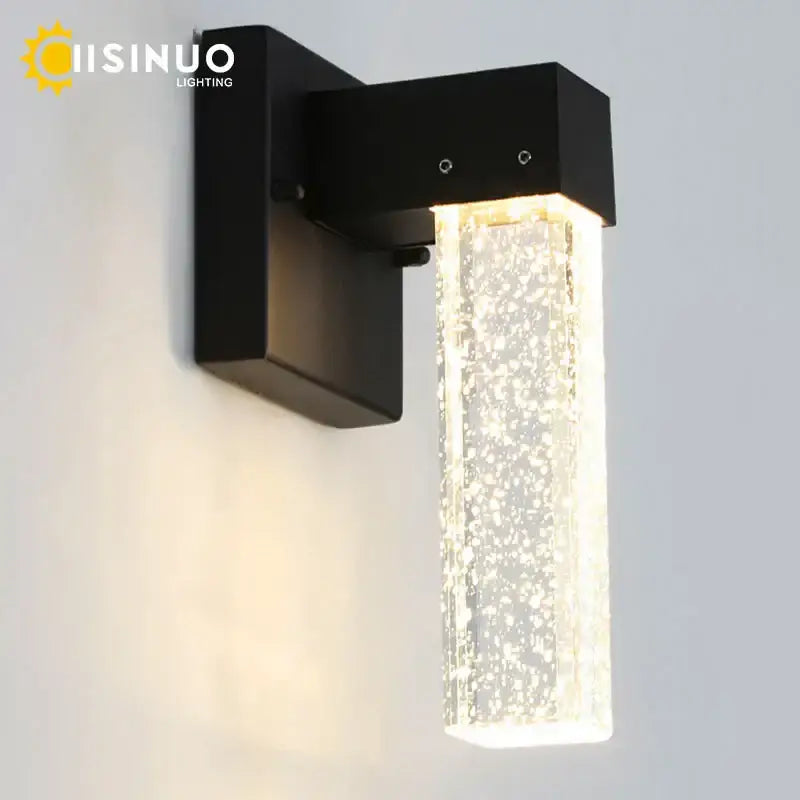 Modern black crystal led outdoor wall light garden sconce