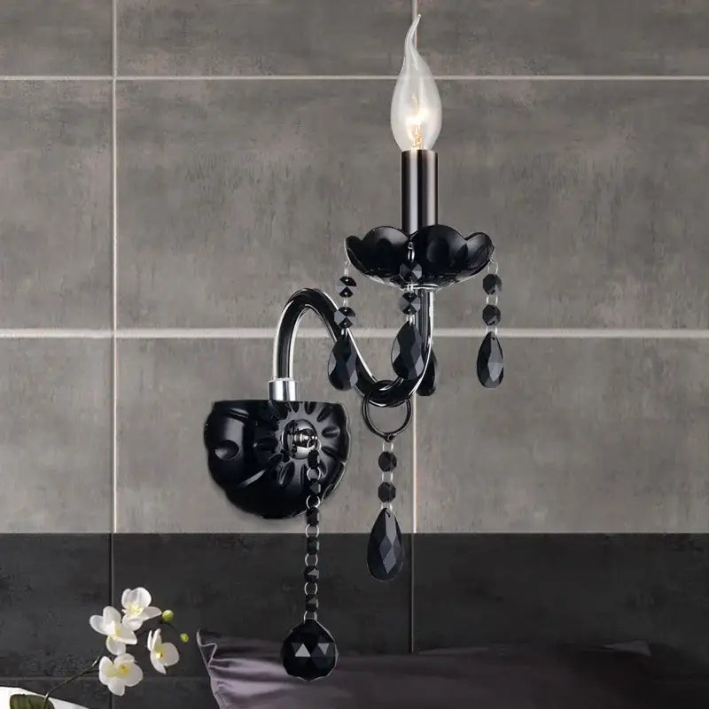 Modern black crystal wall lamp bedroom twin led sconce