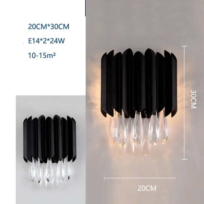Modern black crystal wall lamp living room glass sconce