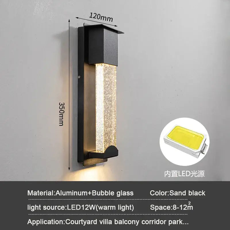 Modern black crystal wall light with pir motion sensor for outdoor