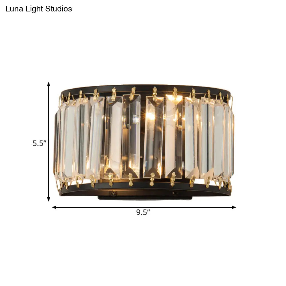 DecorBites™ Modern Black Crystal Wall Sconce with 2 Bulbs - Surface Mounted Light Fixture