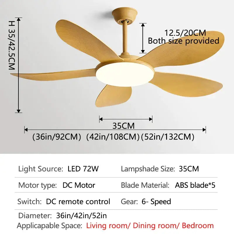 Modern black dc ceiling fan light with wood blades for bedroom