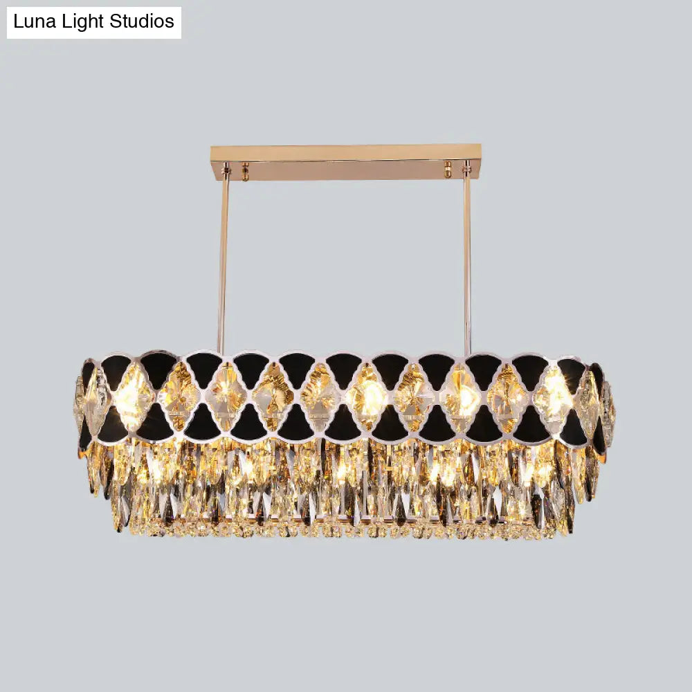 DecorBites™ Modern Black Finish Oval Island Chandelier with Clear Crystal Draping