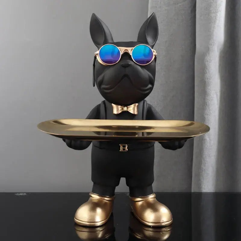 Modern black french bulldog sculpture living room key tray ornament