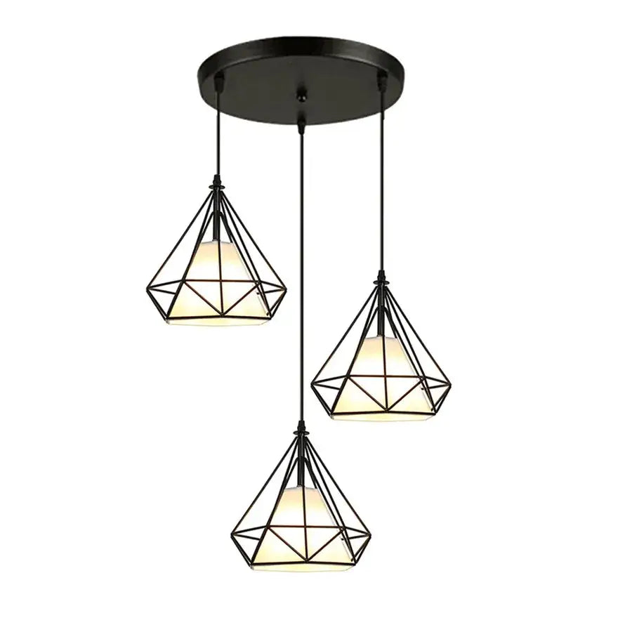 Modern black geometric diamond pendant lights trio for kitchen