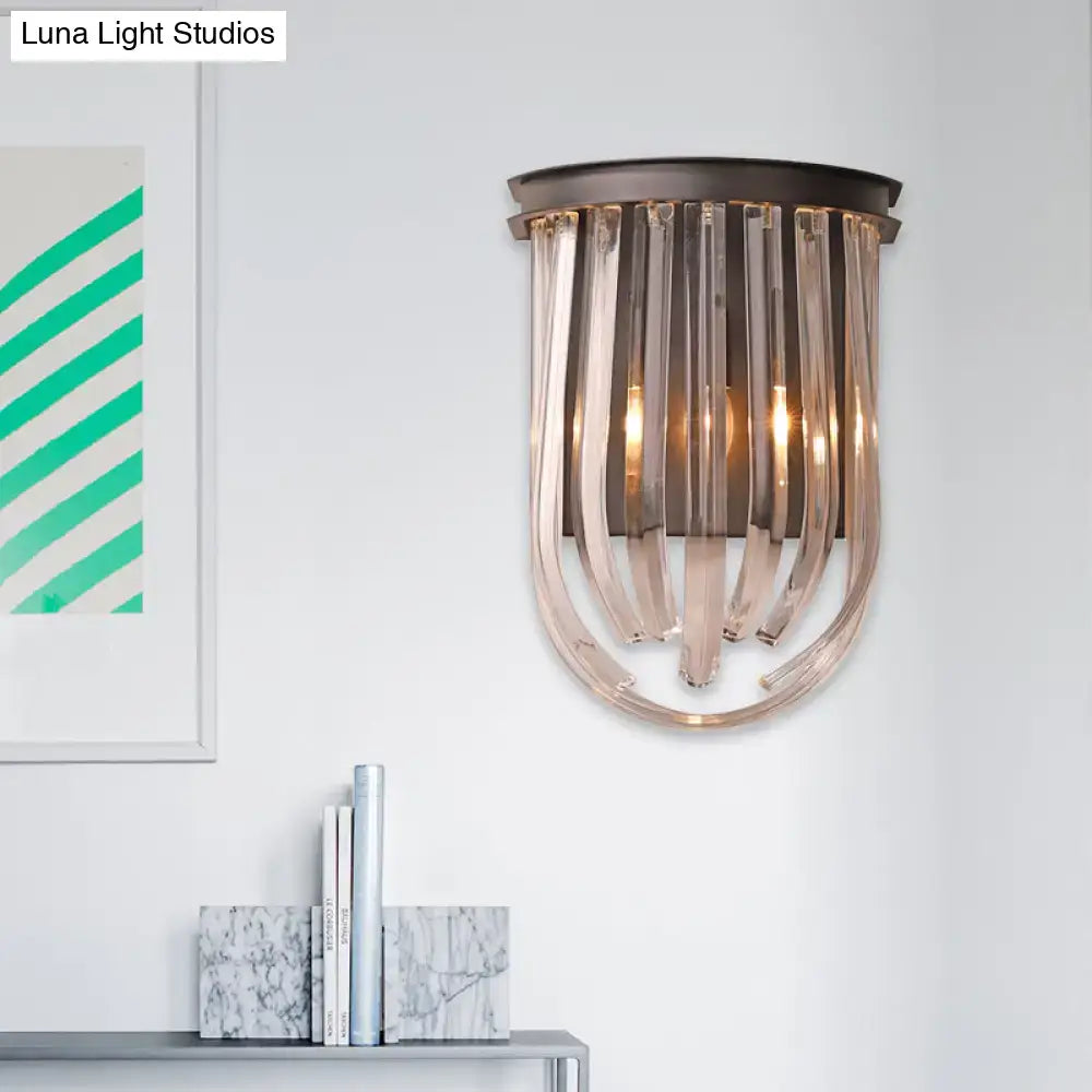 Modern black glass and metal semi oval wall light bedroom black finish