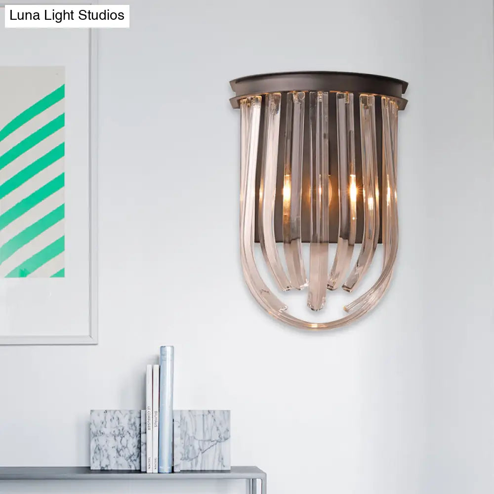 DecorBites™ Modern Black Glass and Metal Wall Light Semi Oval Mount for Bedroom
