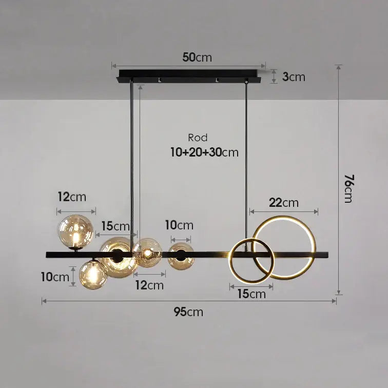 Modern black glass bubble chandelier dining room ring light