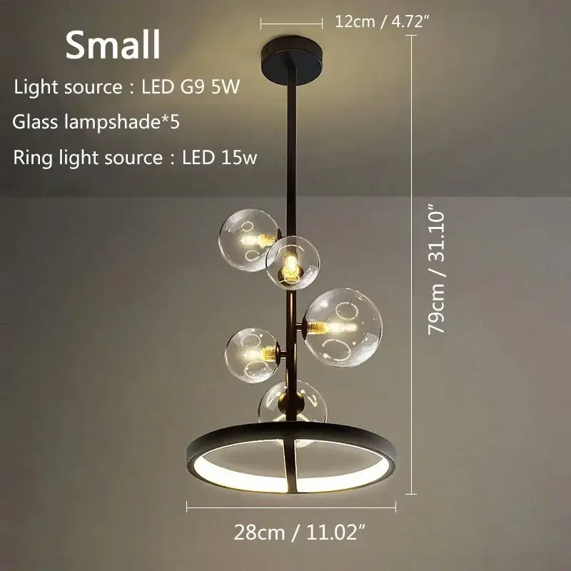 Modern black glass bubble led ceiling chandelier for dining room