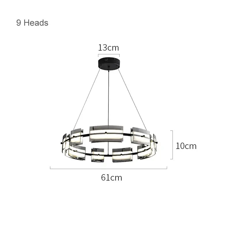 Modern black glass restaurant chandelier for dining room warm light