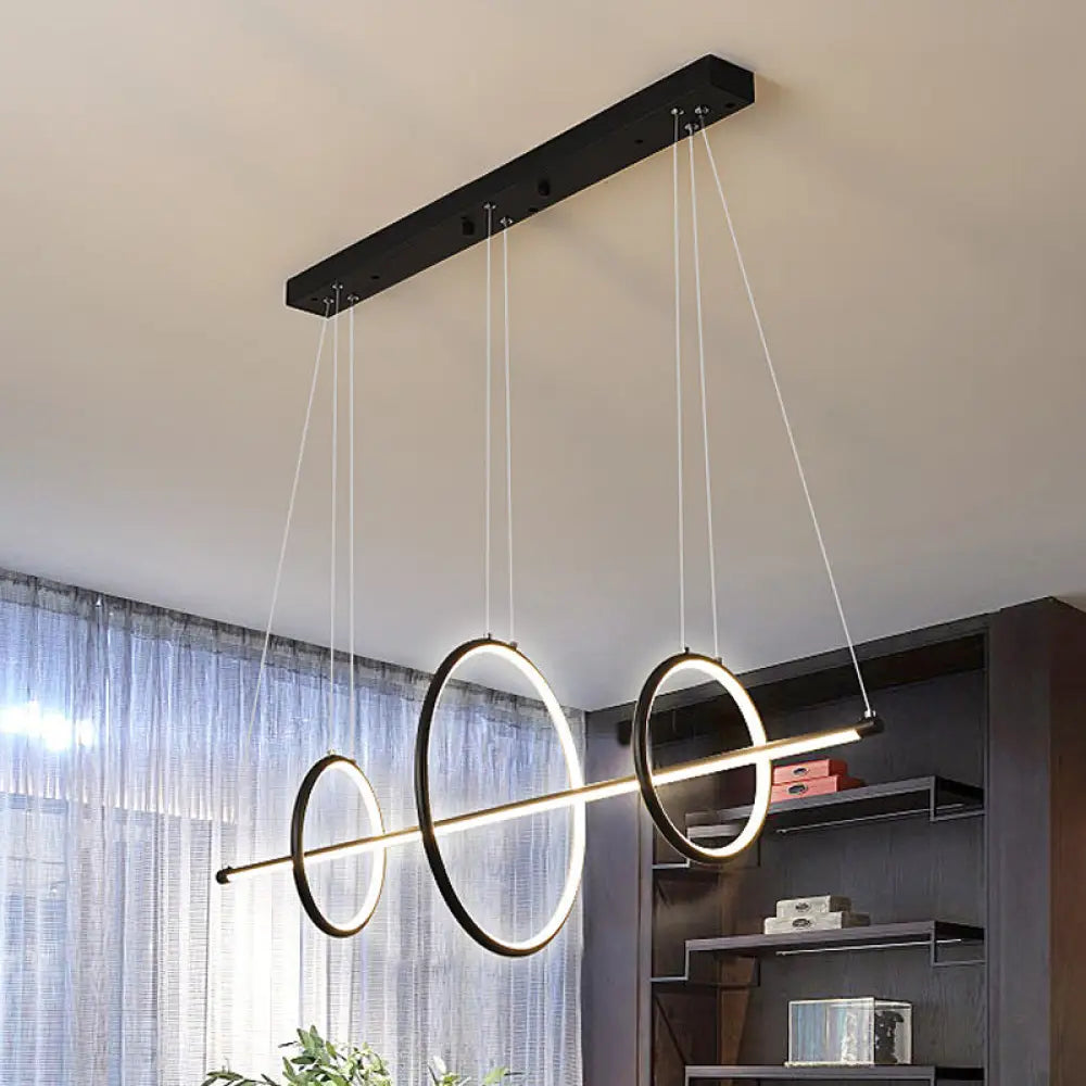 DecorBites™ Modern Black/Gold Acrylic Linear Suspension Light with 3-Ring Design - Island Pendant Lighting