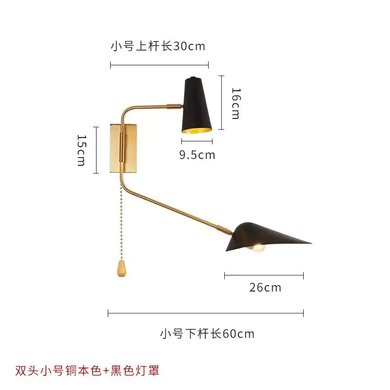 Modern black & gold adjustable double head wall lamp bedroom sconce