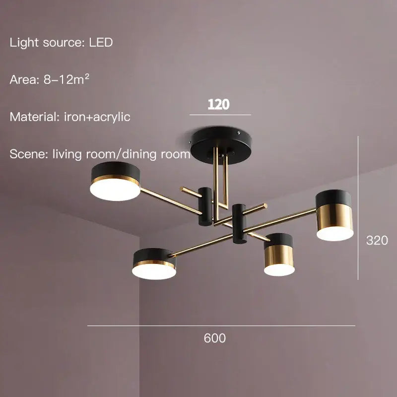 Modern black & gold branch led chandelier living room light