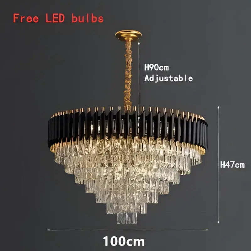 Modern black & gold crystal led pendant chandelier dining room