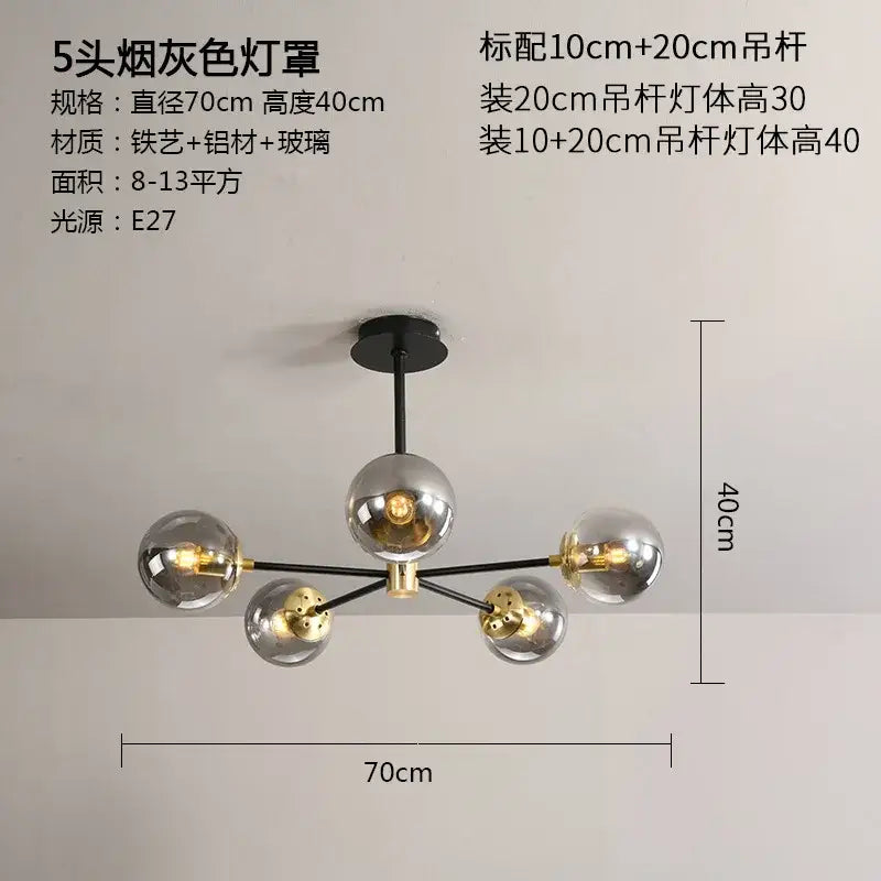 Modern black & gold glass ball led chandelier living room light