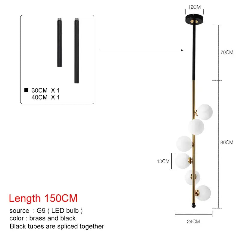 Modern black & gold glass ball pendant lights dining room 5 bulb