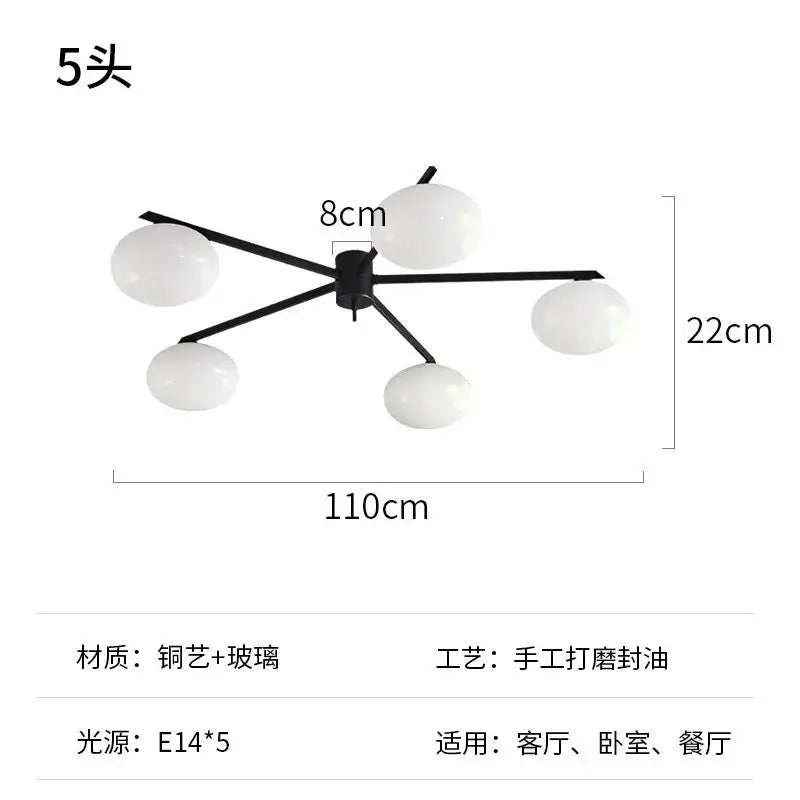 Modern black & gold lustre ceiling light for kitchen with glass globes
